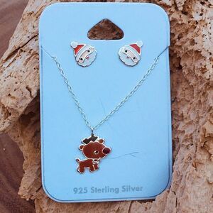 Girls santa Clause silver & epoxy jewelry set